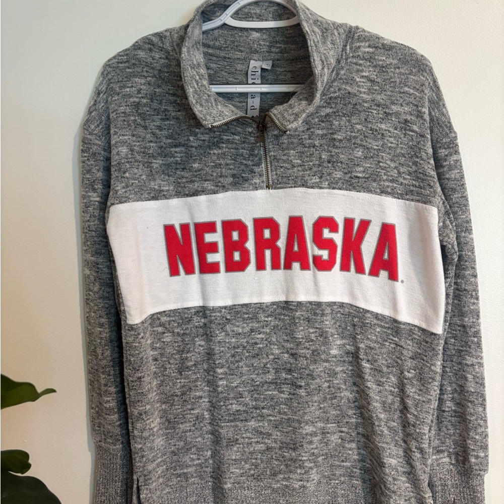 Gray Nebraska Half-Zip Sweater